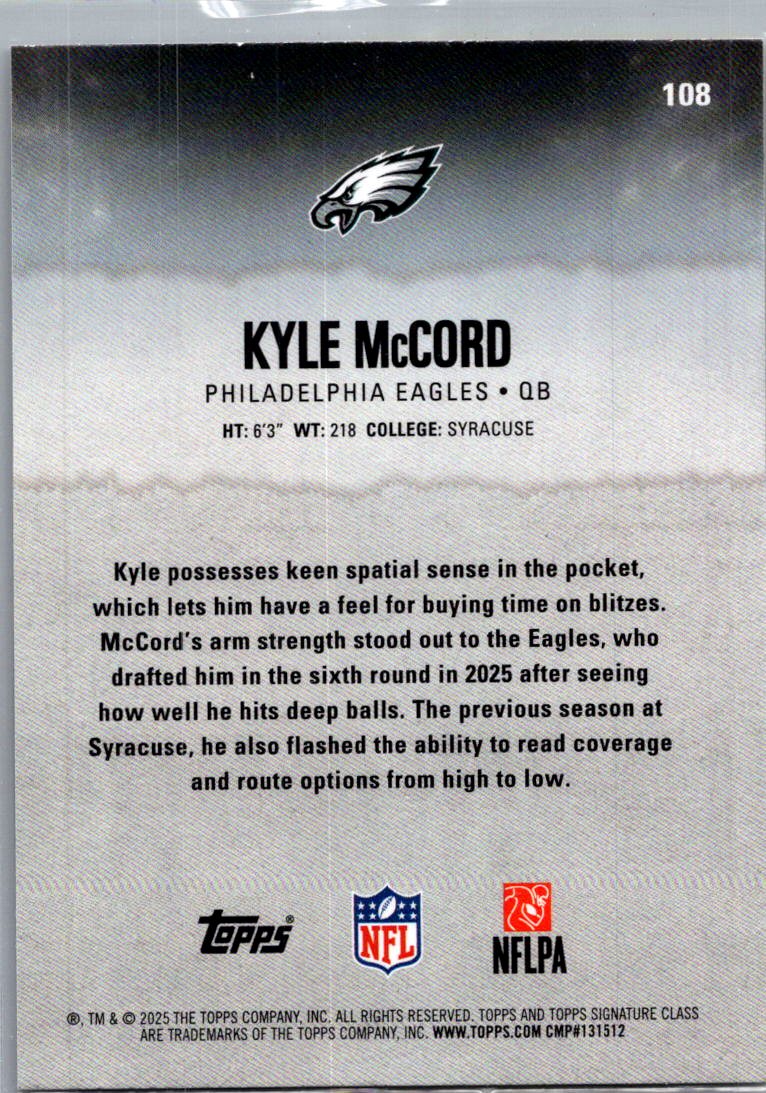 2025 Topps Composite Kyle McCord #108 Yellow & Black RC