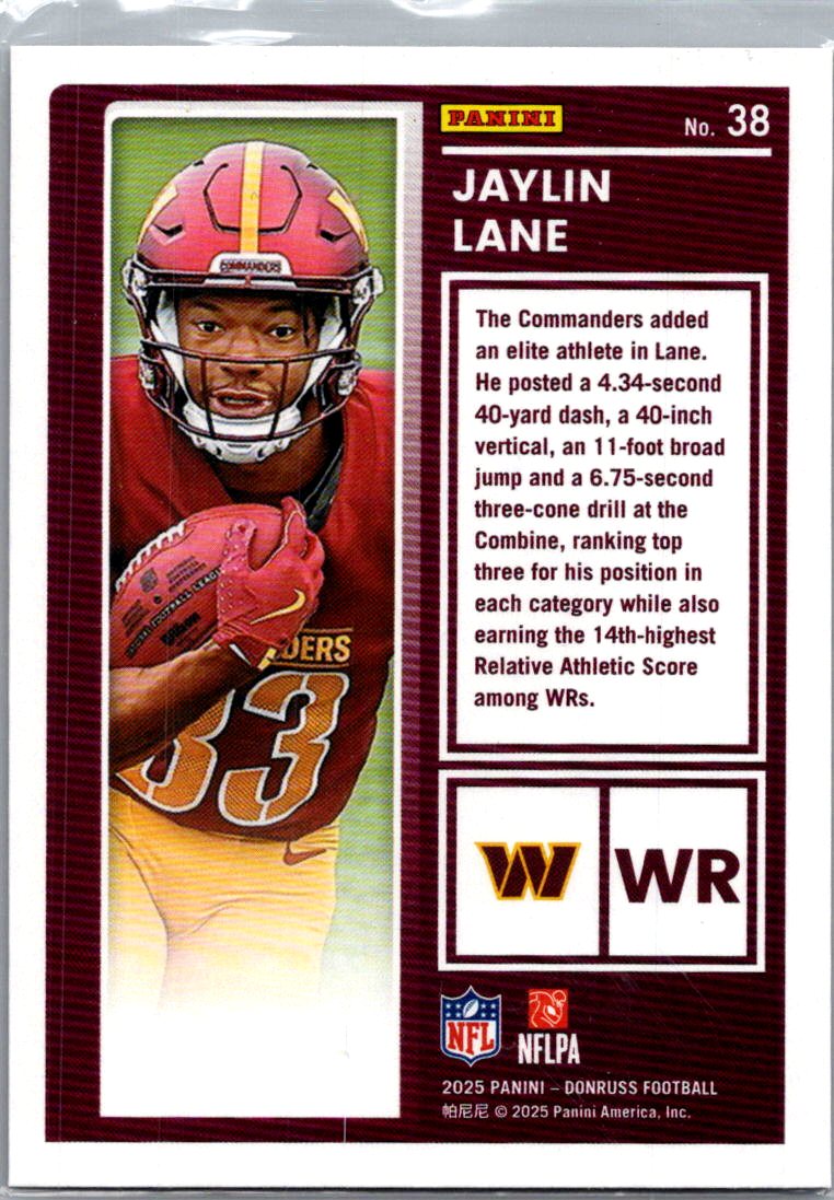 2025 Donruss Football Jaylin Lane #38 The Rookies