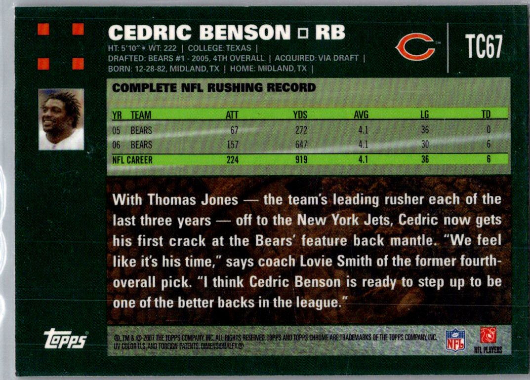 2007 Topps Chrome Cedric Benson #TC67