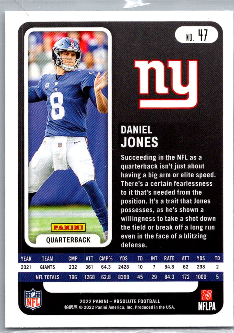 2022 Panini Absolute Football Daniel Jones #47 Green