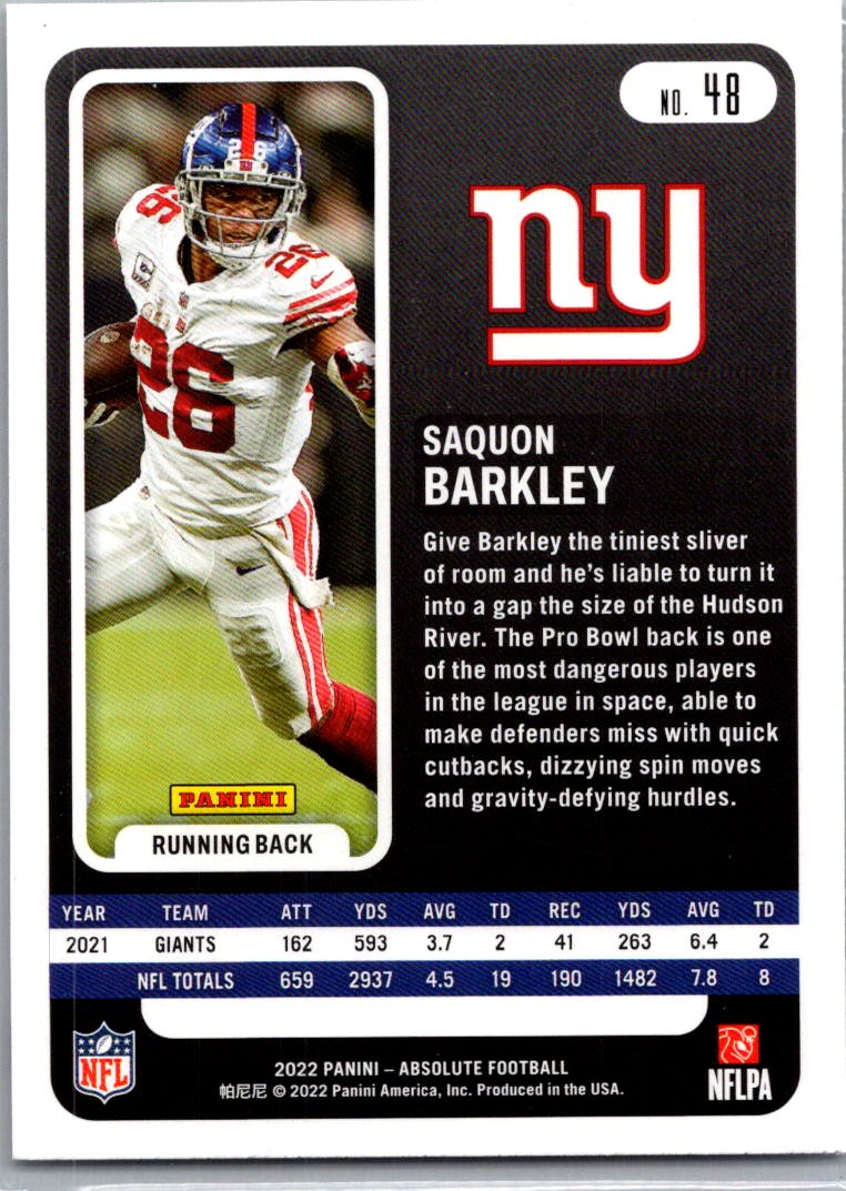 2022 Panini Absolute Football Saquon Barkley #48 Green