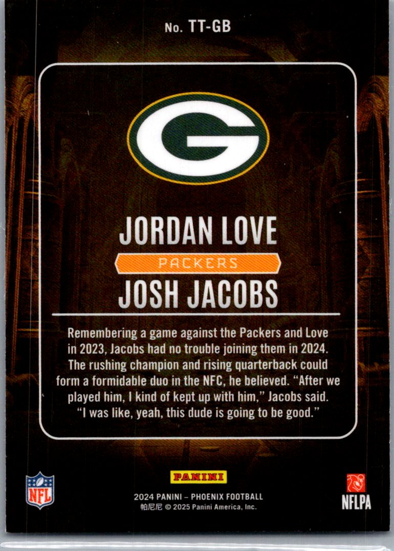 2025 Panini Phoenix Treasured Tandems Josh Jacobs Jordan Love #TT-GB