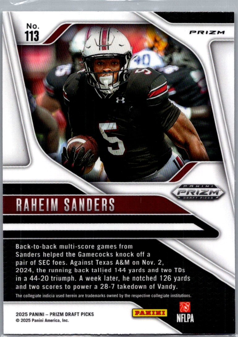 2025 Panini Prizm Draft Picks Raheim Sanders #113 Purple RC