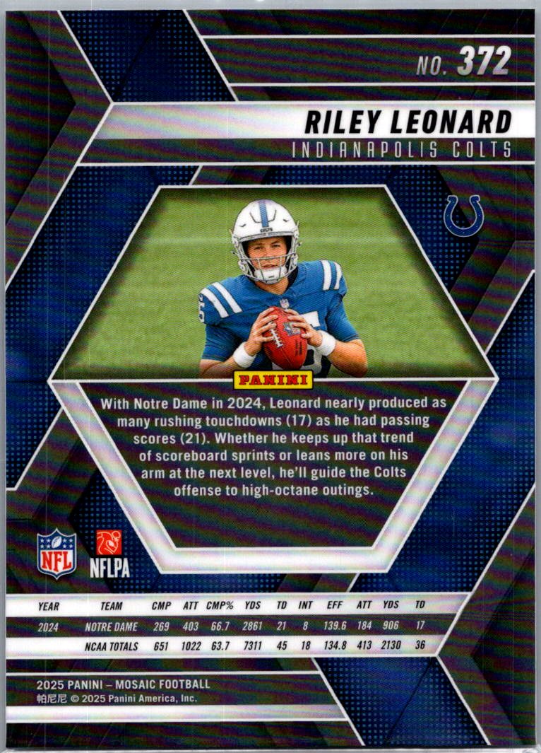 2025 Panini Mosaic Football Riley Leonard #372 RC