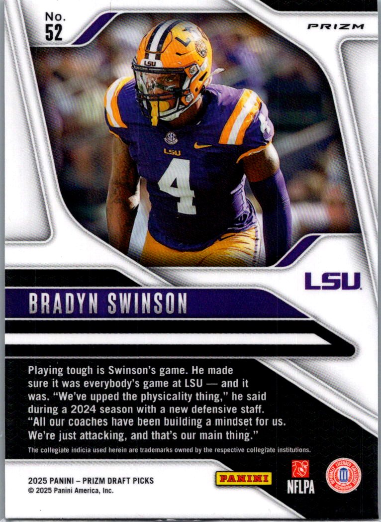 2025 Panini Prizm Draft Picks Bradyn Swinson #52 Green RC