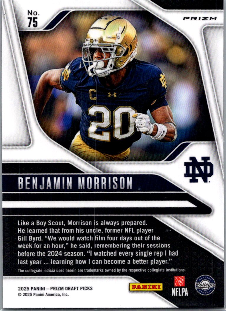 2025 Panini Prizm Draft Picks Benjamin Morrison #75 Green RC