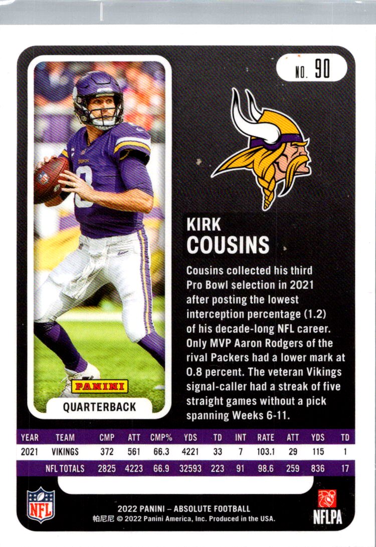 2022 Panini Absolute Football Kirk Cousins #90