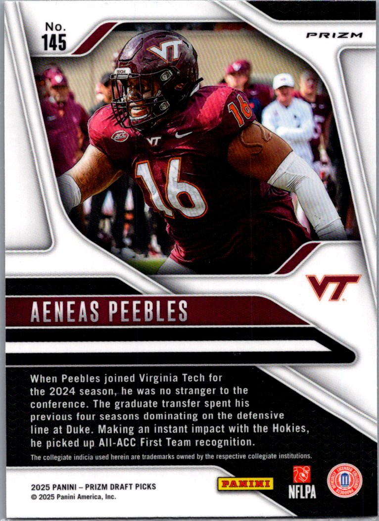2025 Panini Prizm Draft Picks Aeneas Peebles #145 Purple Wave RC