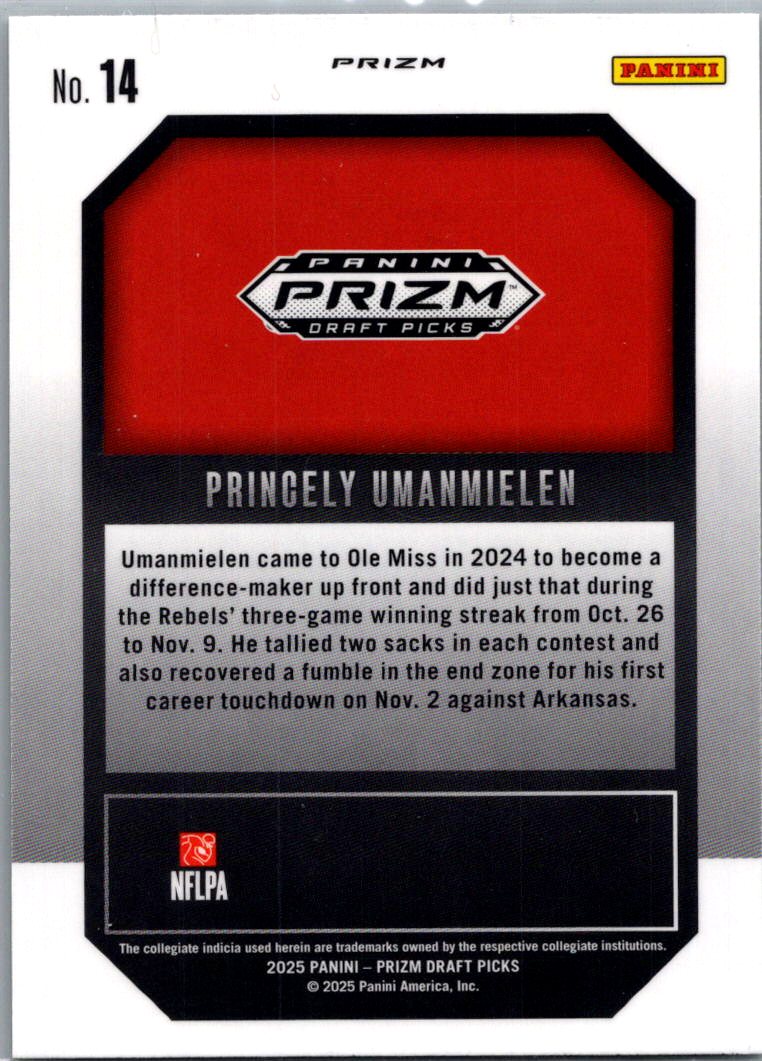 2025 Panini Prizm Draft Picks Princely Umanmielen #14 Green RC