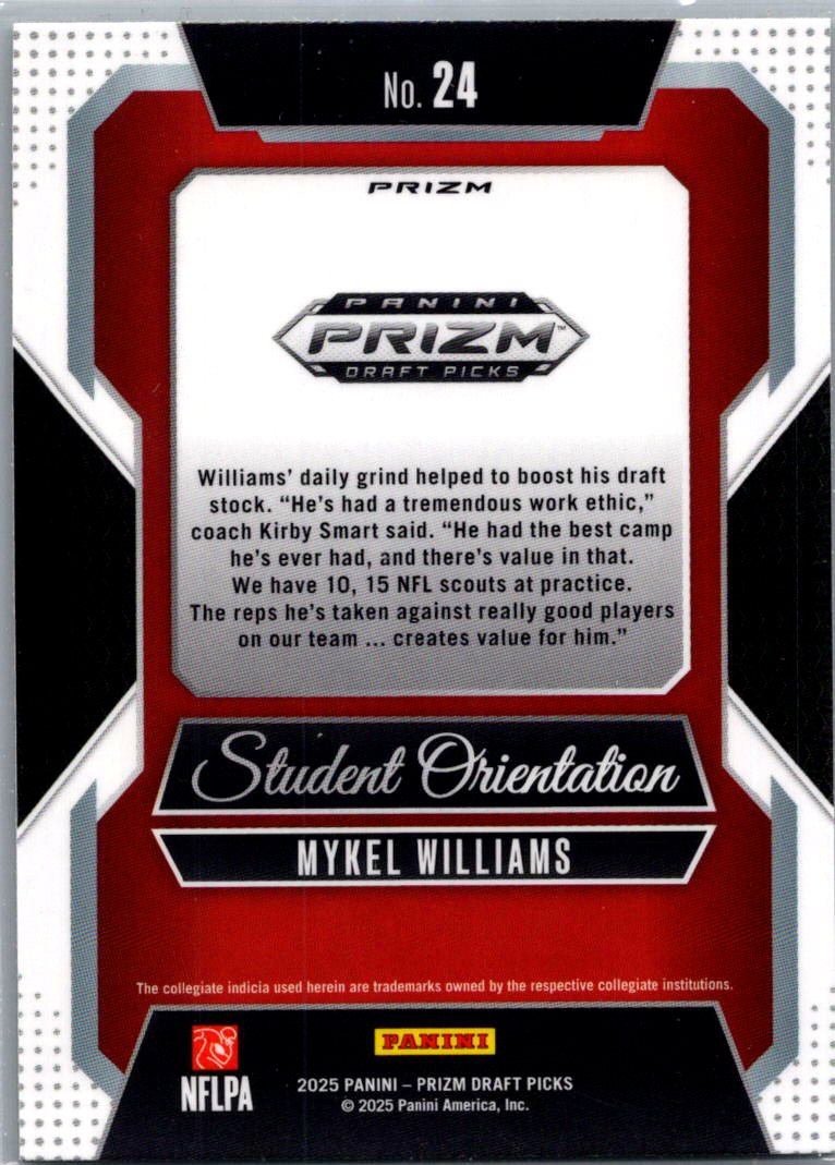 2025 Panini Prizm Draft Picks Student Orientation Mykel Williams #24 Green RC