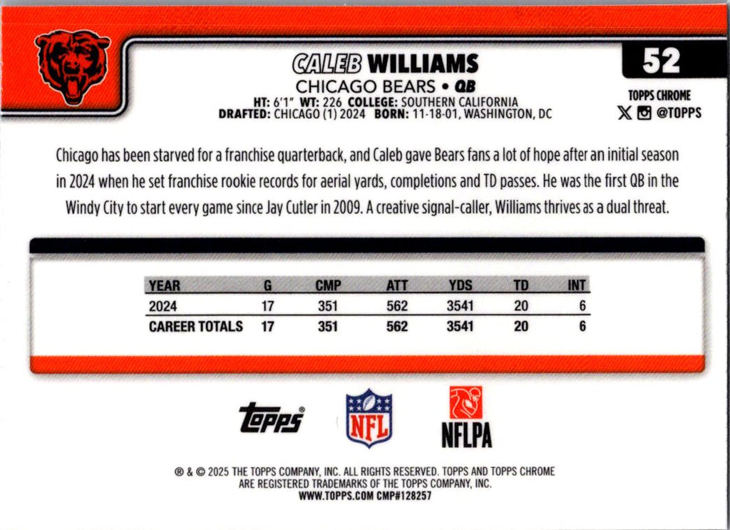 2025 Topps Chrome Caleb Williams #52 Wave