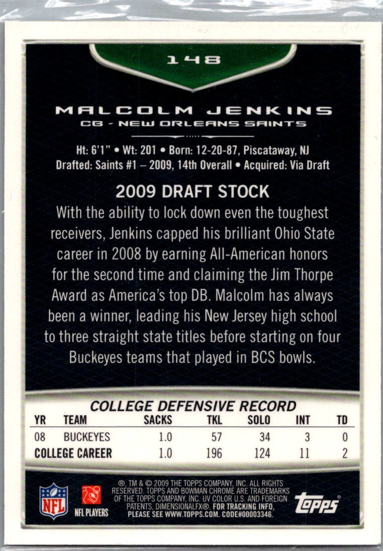 2009 Bowman Chrome Malcolm Jenkins #148 Green Refractor RC