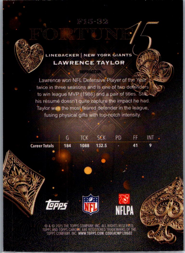 2025 Topps Chrome Fortune 15 Lawrence Taylor #F15-32 Refractor