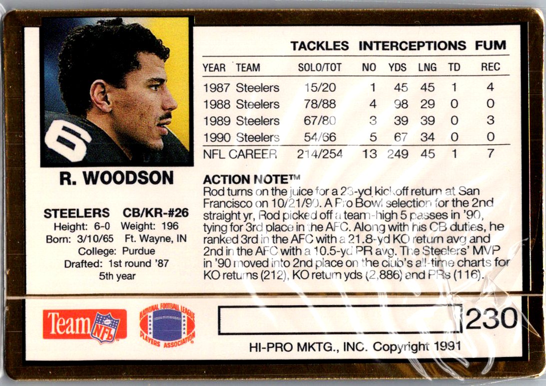 1991 Action Packed Rod Woodson #230