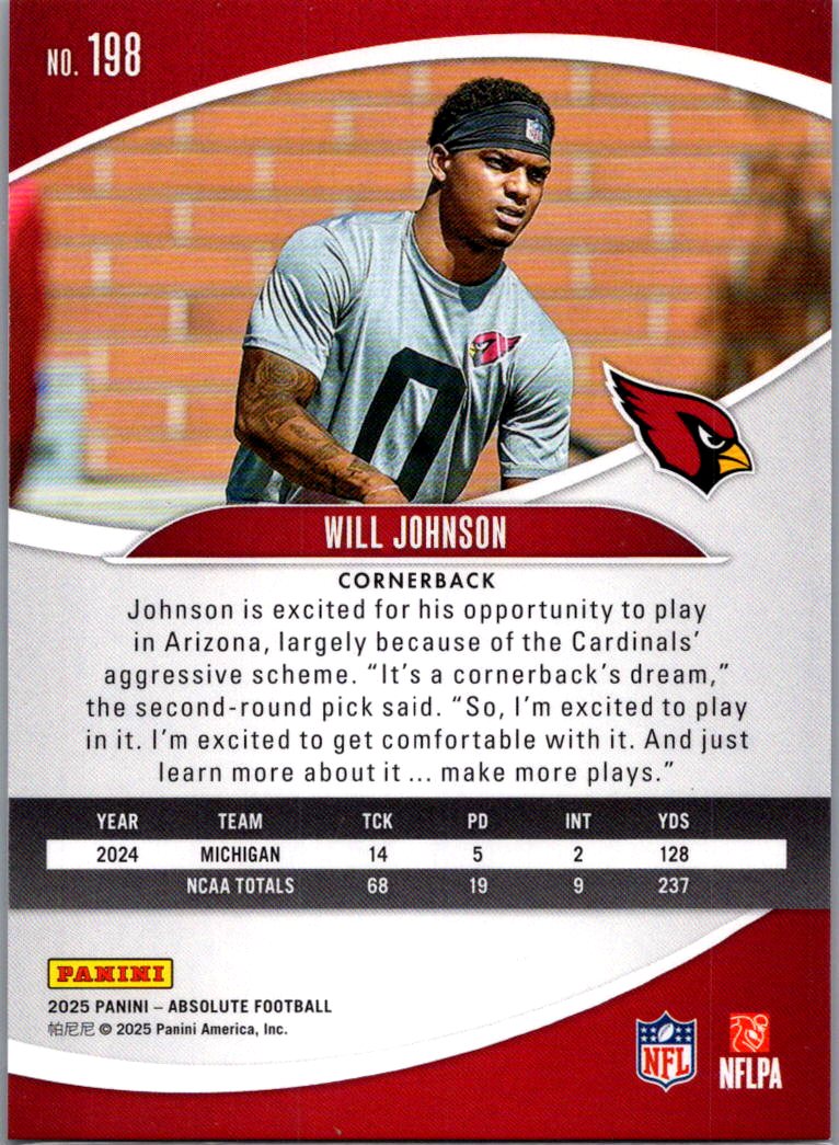 2025 Panini Absolute Football Will Johnson #198 Blue Diamonds /425