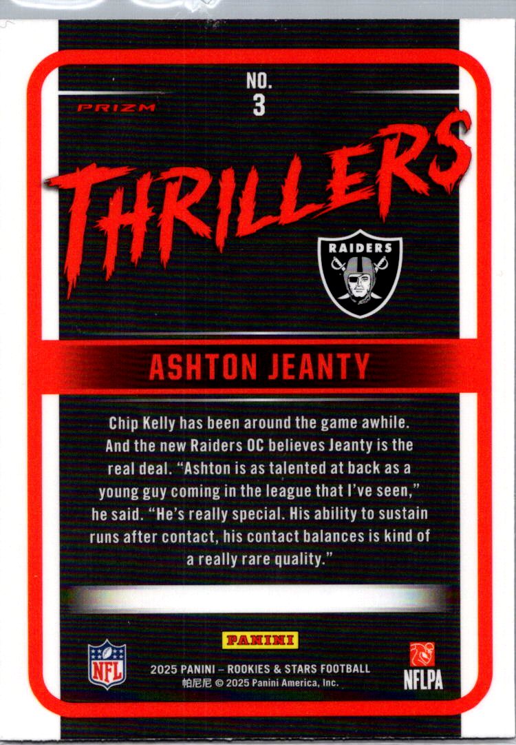2025 Panini Rookies & Stars Prizm Thrillers Ashton Jeanty #3 RC