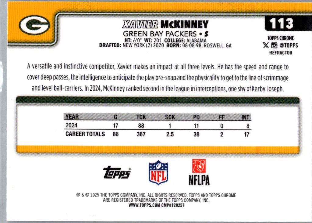 2025 Topps Chrome Xavier McKinney #113 Refractor