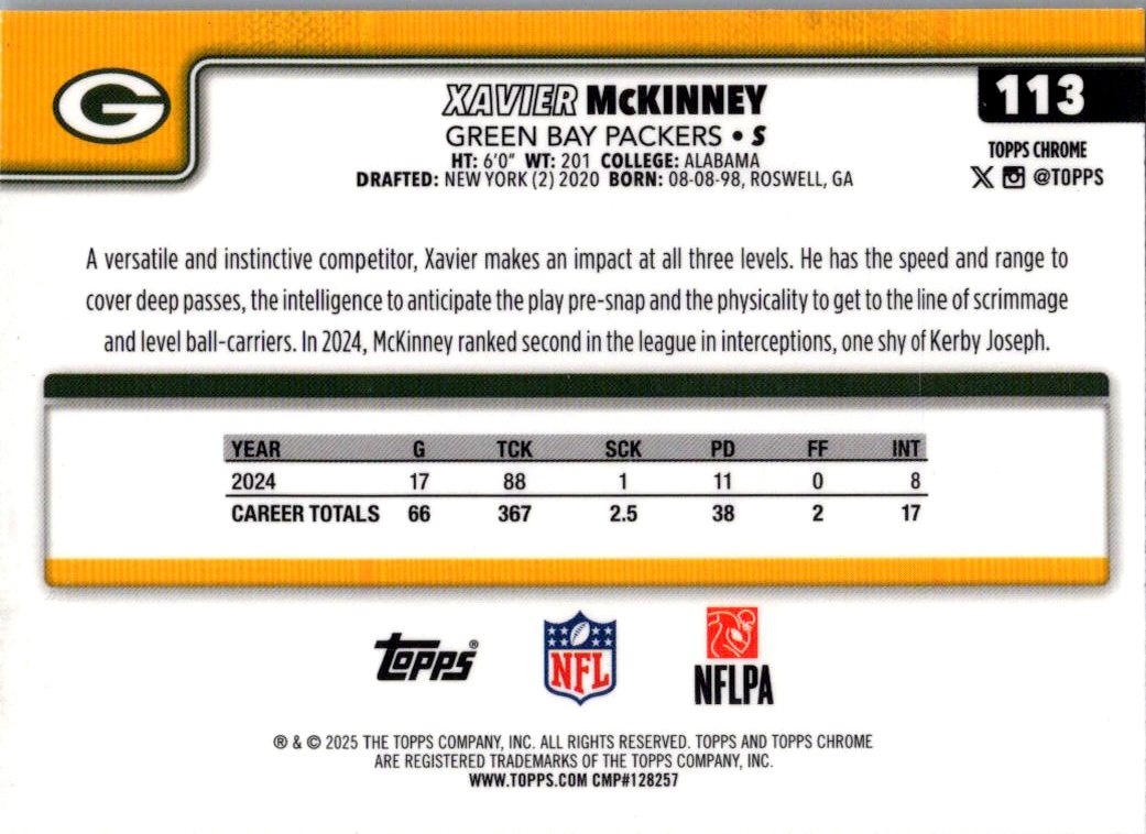 2025 Topps Chrome Xavier McKinney #113 Pulsar Refractor