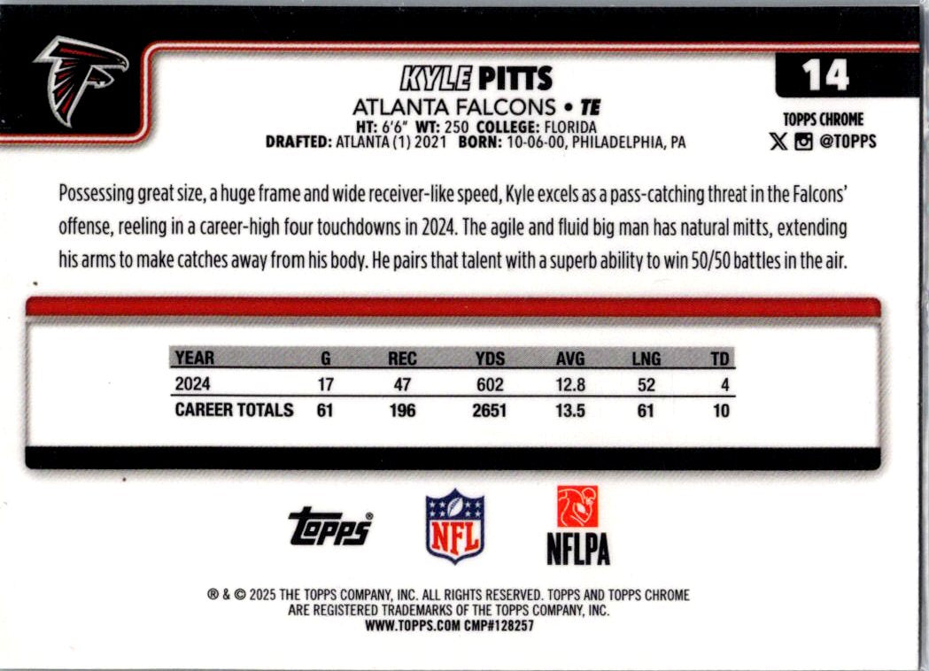 2025 Topps Chrome Kyle Pitts #14 Pulsar Refractor