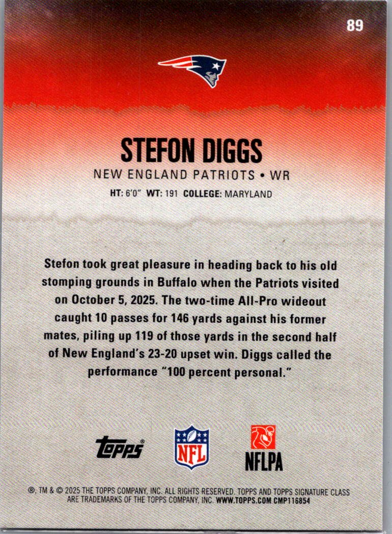 2025 Topps Stefon Diggs #89 Red & Black