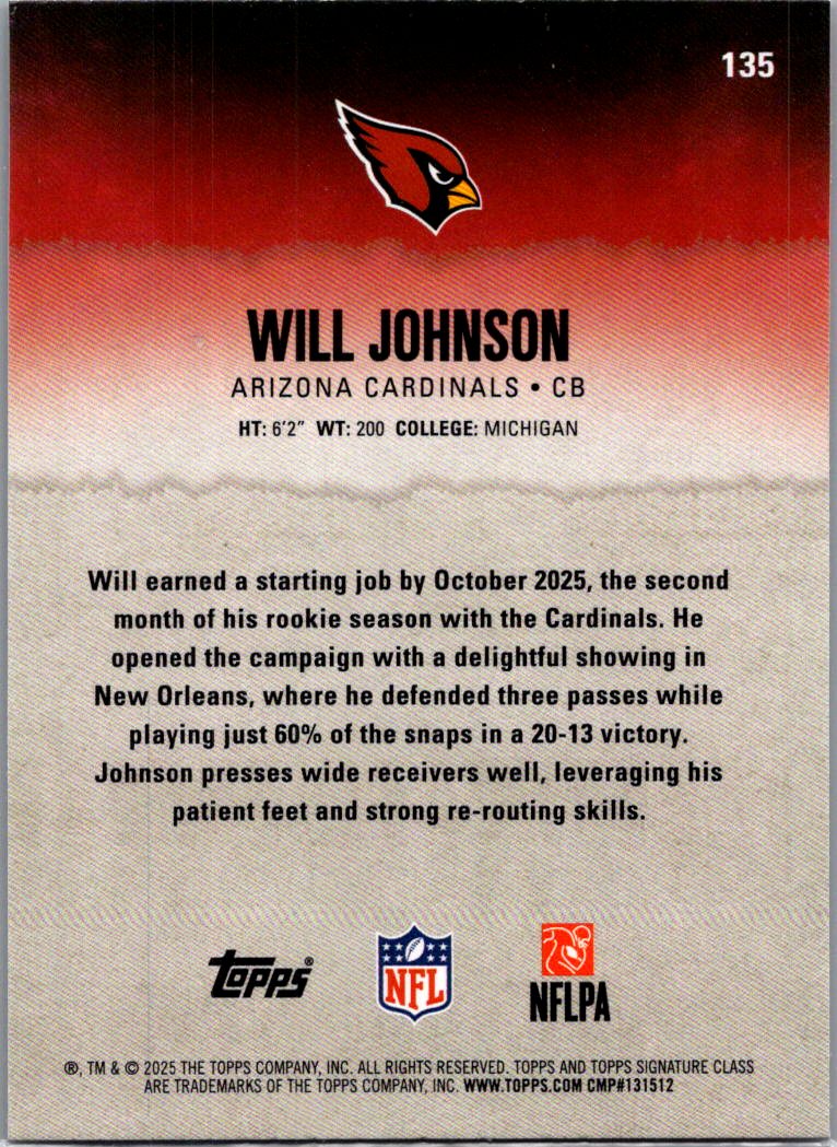 2025 Topps Composite Will Johnson #135 Red & Black Colormatch RC