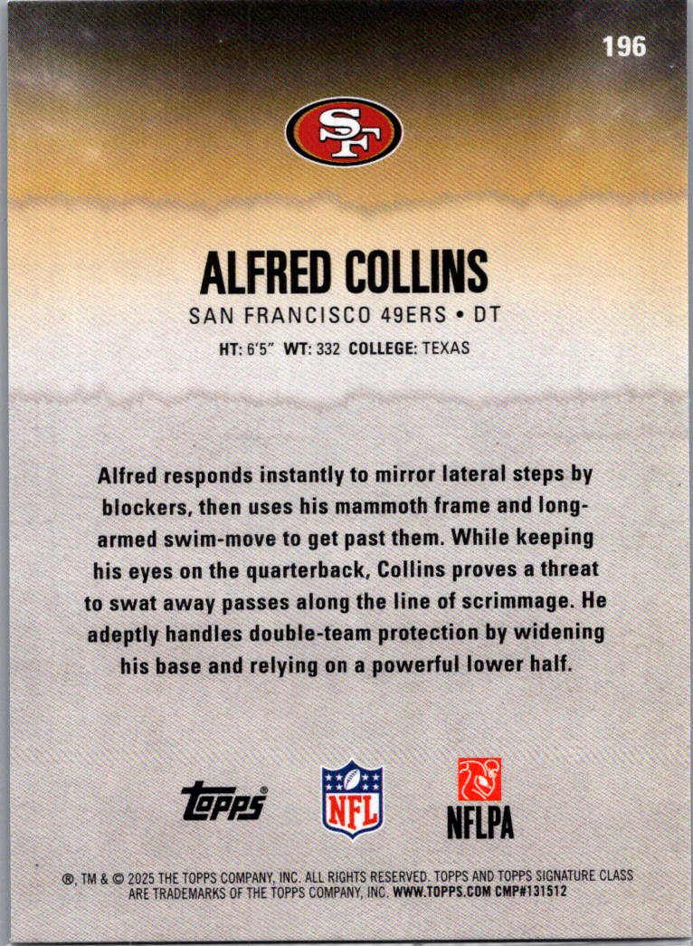 2025 Topps Signature Class Alfred Collins #196 Purple & Black RC