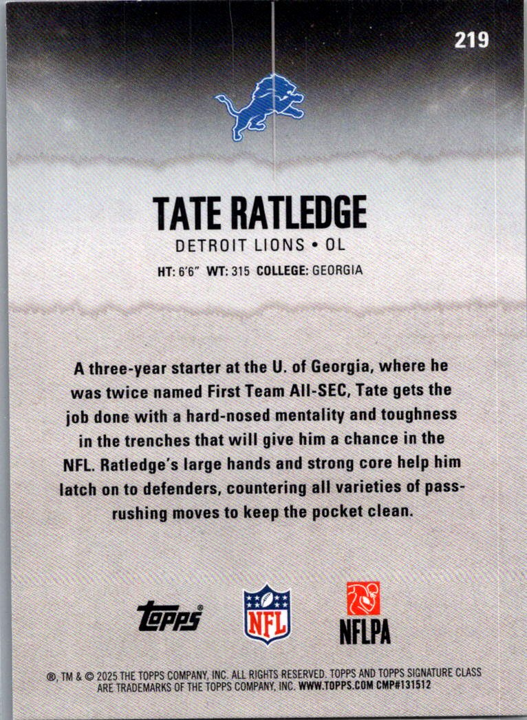 2025 Topps Composite Tate Ratledge #219 Yellow & Black RC