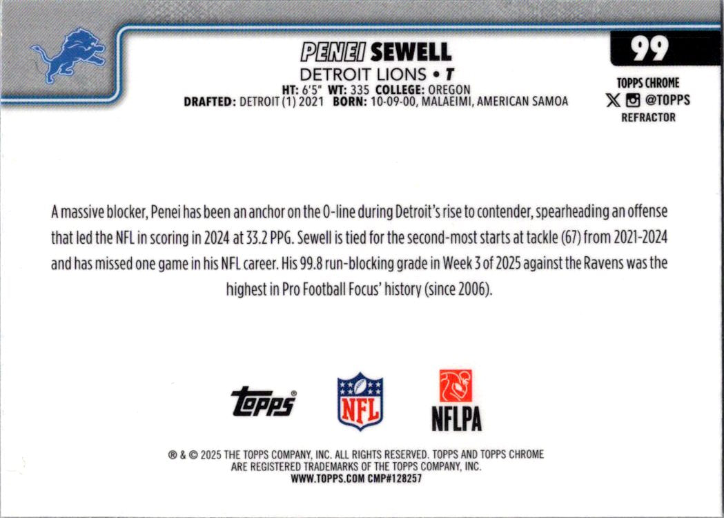 2025 Topps Chrome Football Penei Sewell #99 Refractor