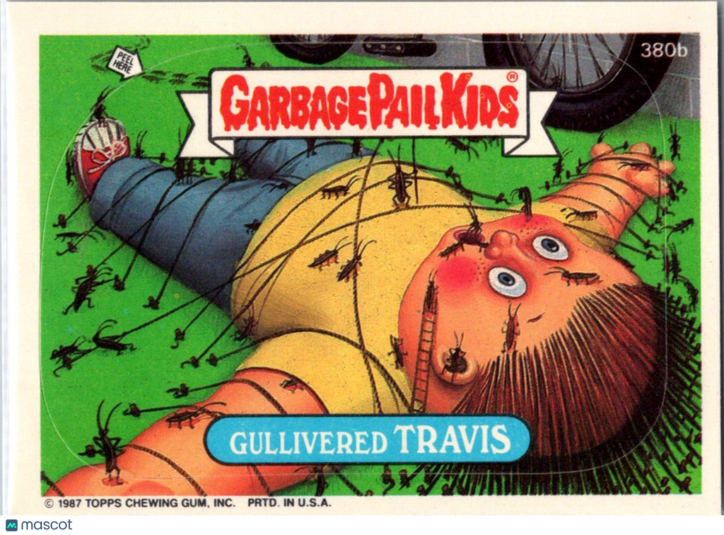 1987 Topps Garbage Pail Kids Original Series 10 Gullivered Travis Sticker #380b