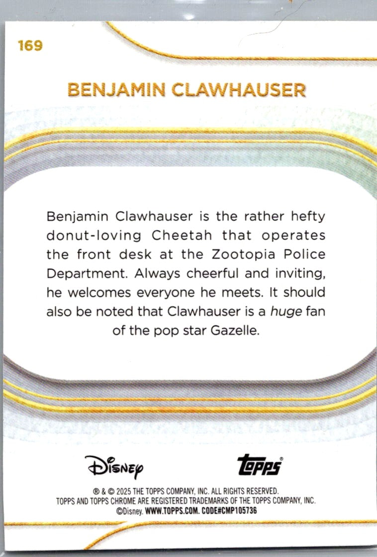 Benjamin Clawhauser 2025 Topps Chrome Disney Yellow Mini Dimaonds #169