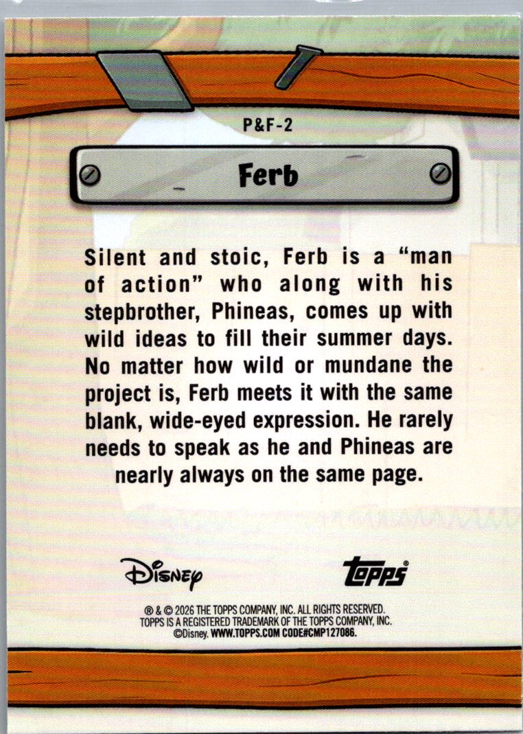 Ferb 2025 Topps Disney Neon Phineas & Ferb #P&F-2