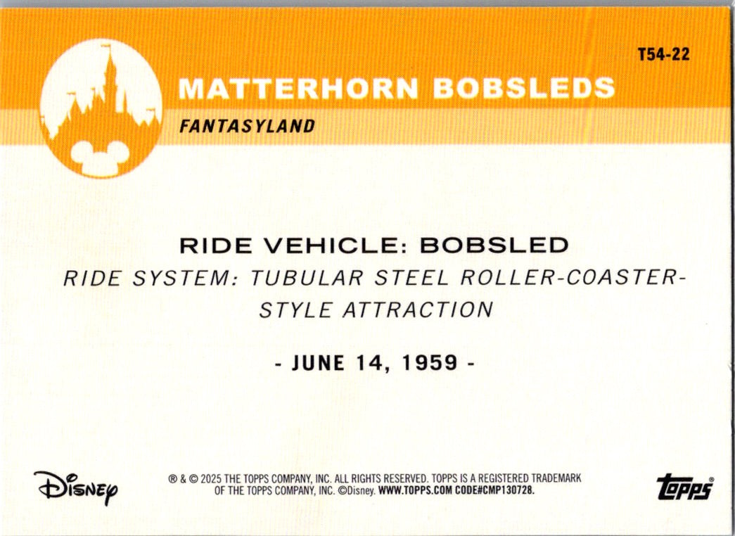 Bobsled 2025 Topps Disneyland 70th Aniversary Foil #T54-22