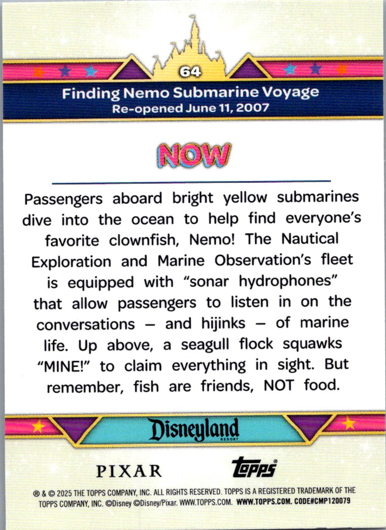 Finding Nemo Submarine 2025 Topps Disneyland 70th Aniversary Then & Now #64