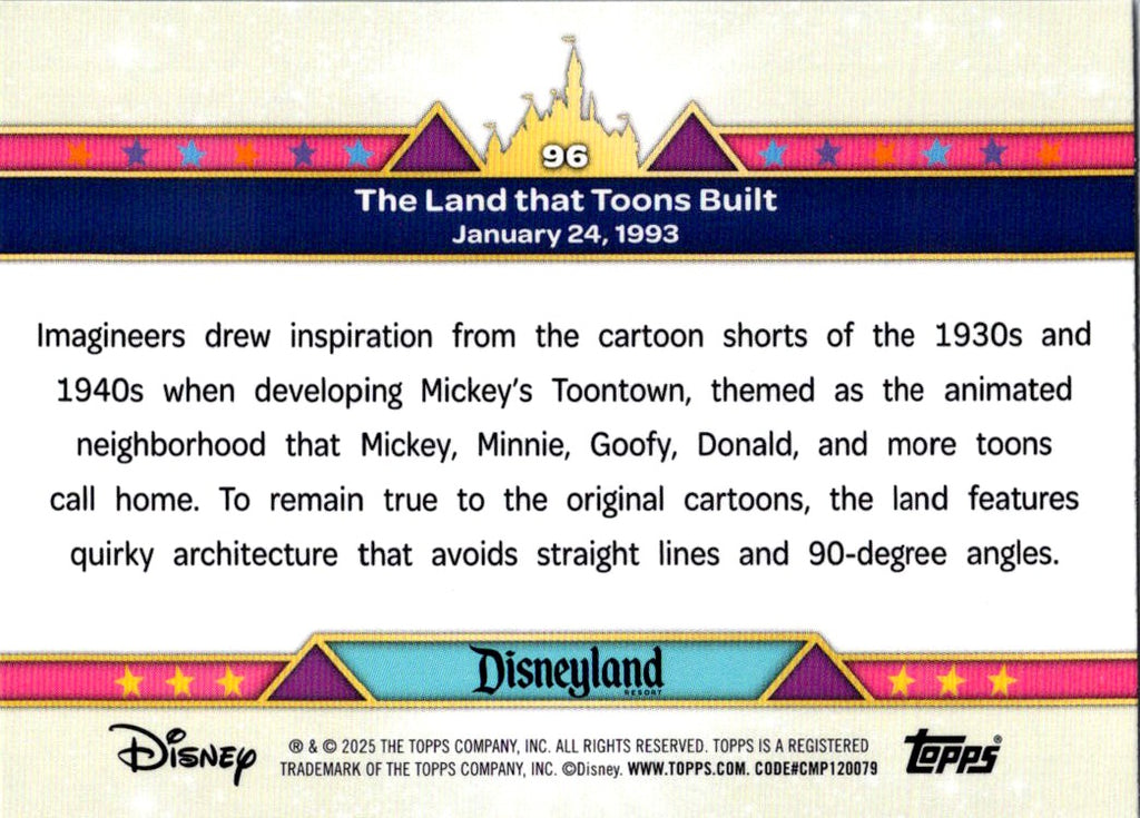 The Land that Toons Built 2025 Topps Disneyland 70th Aniversary Timeline #96