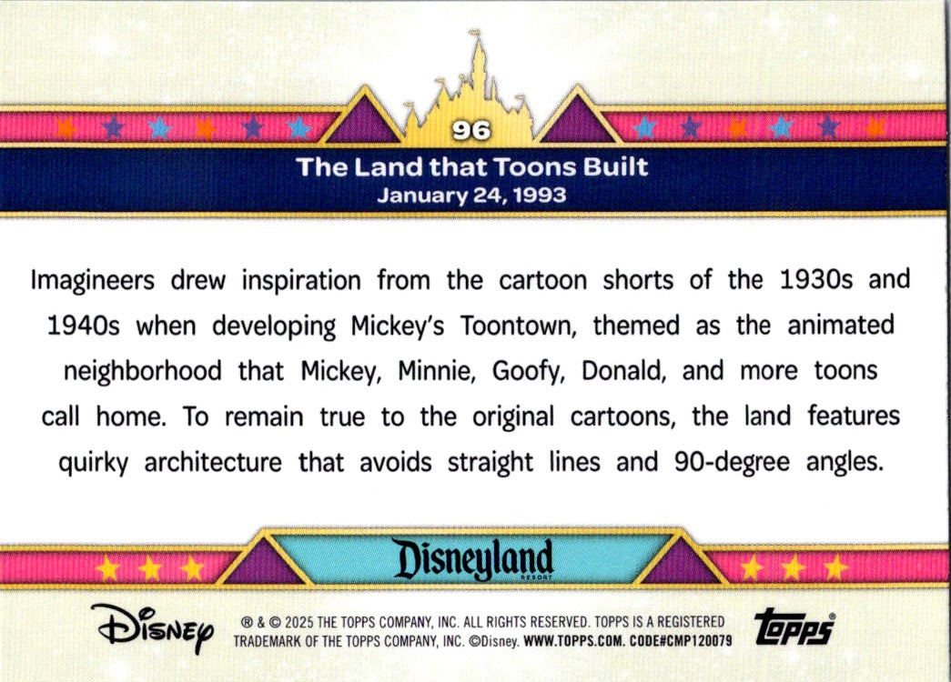 The Land that Toons Built 2025 Topps Disneyland 70th Aniversary Timeline #96