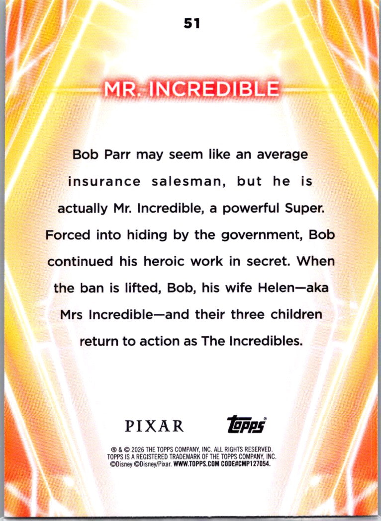 Mr. Incredible 2026 Topps Disney Neon Rainbow Foil #51