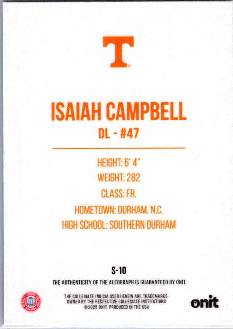 2025 ONIT Signature Series Isaiah Campbell #S-10 /75 Auto