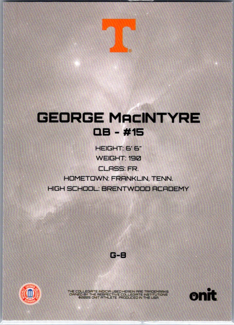 2025 ONIT Tennessee Volunteers George MacIntyre #G-8