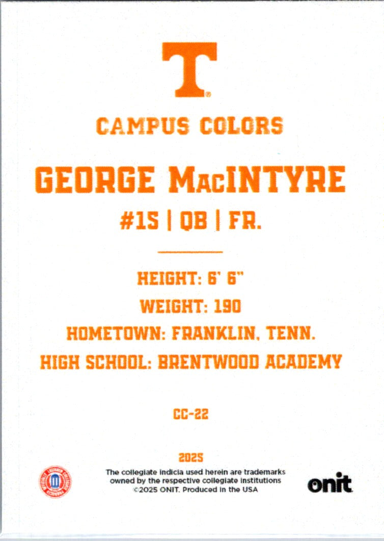 2025 ONIT Campus Colors George MacIntyre #CC-22