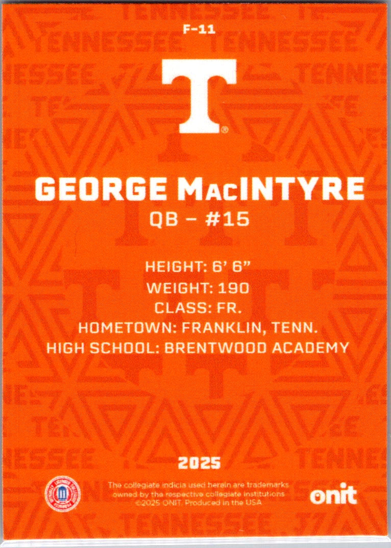 2025 ONIT Tennessee Volunteers George MacIntyre #F-11