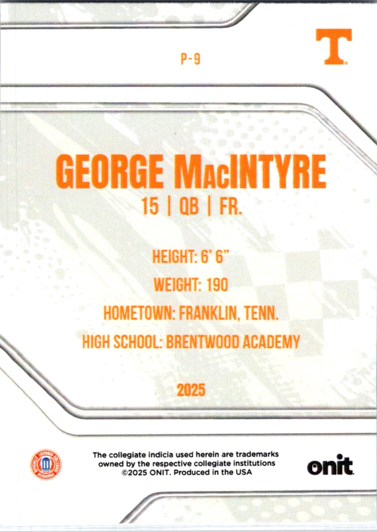2025 ONIT Tennessee Volunteers George MacIntyre #P-9