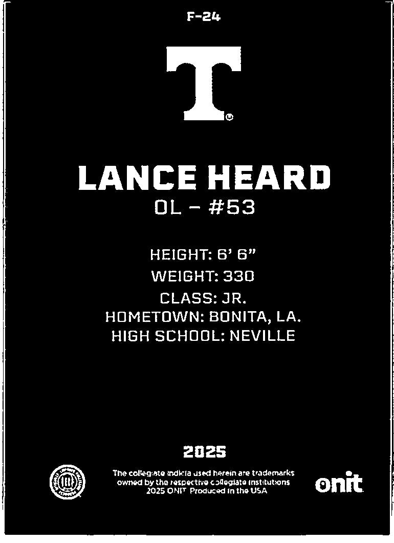 2025 ONIT Tennessee Volunteers Lance Heard #F-24
