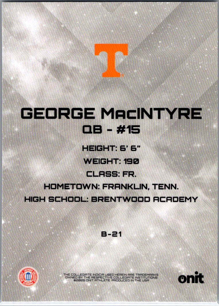 2025 ONIT Tennessee Volunteers George MacIntyre #B-21