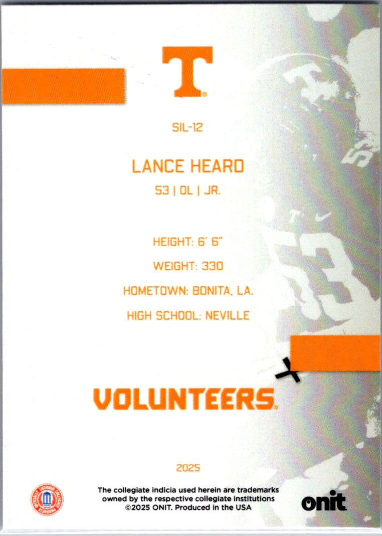 2025 ONIT Tennessee Volunteers Lance Heard #SIL-12