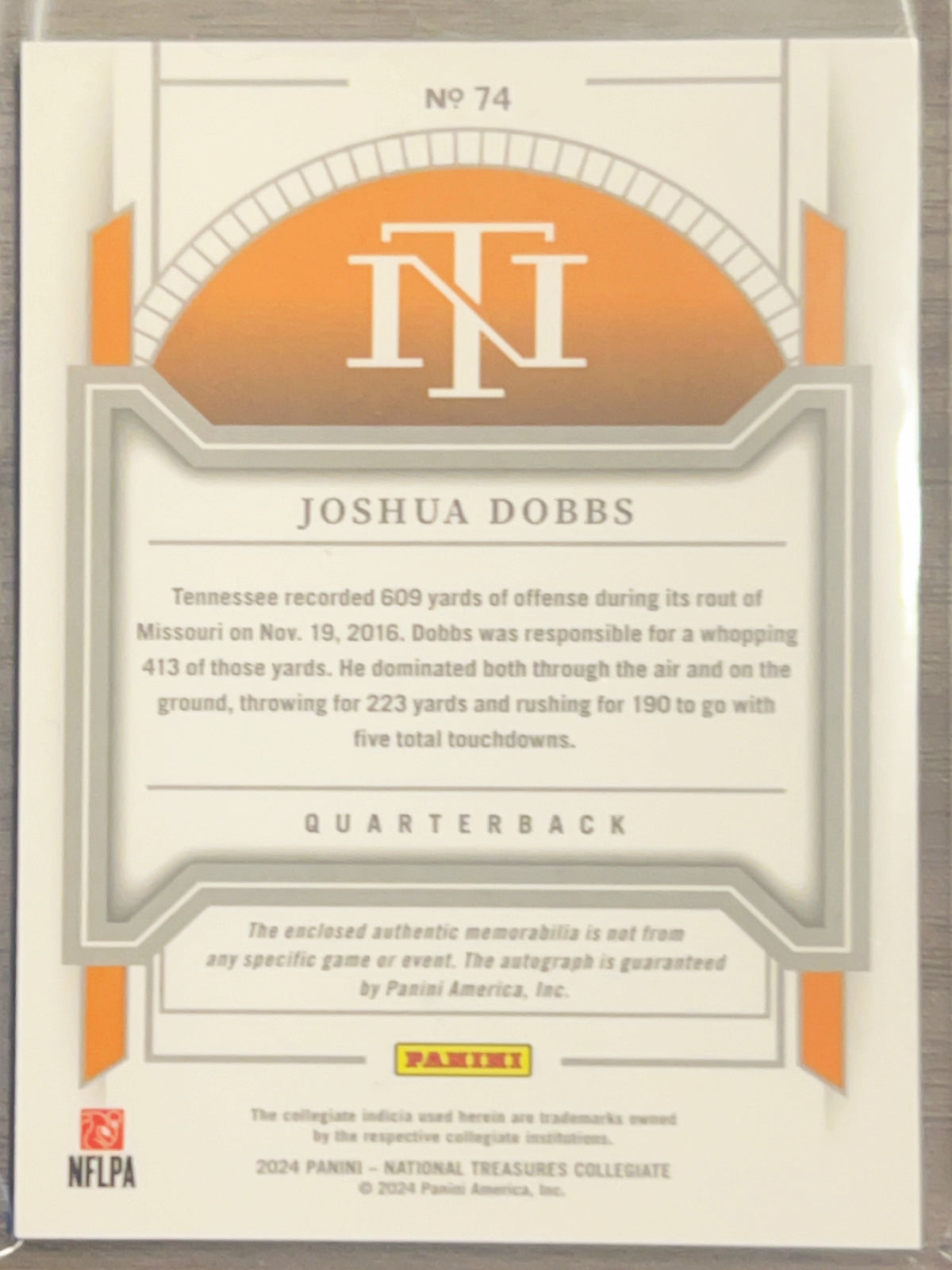 2024 Panini National Treasures Collegiate Joshua Dobbs #74 Auto