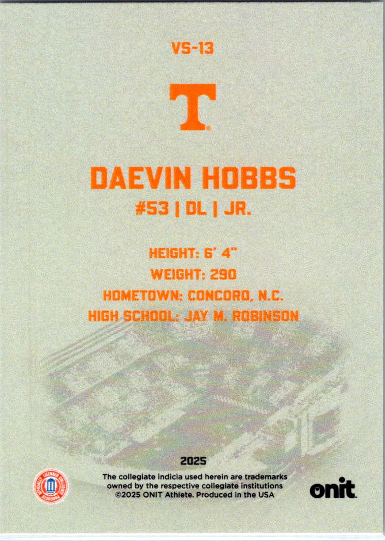 2025 ONIT Athlete Tennessee Volunteers Daevin Hobbs #VS-13