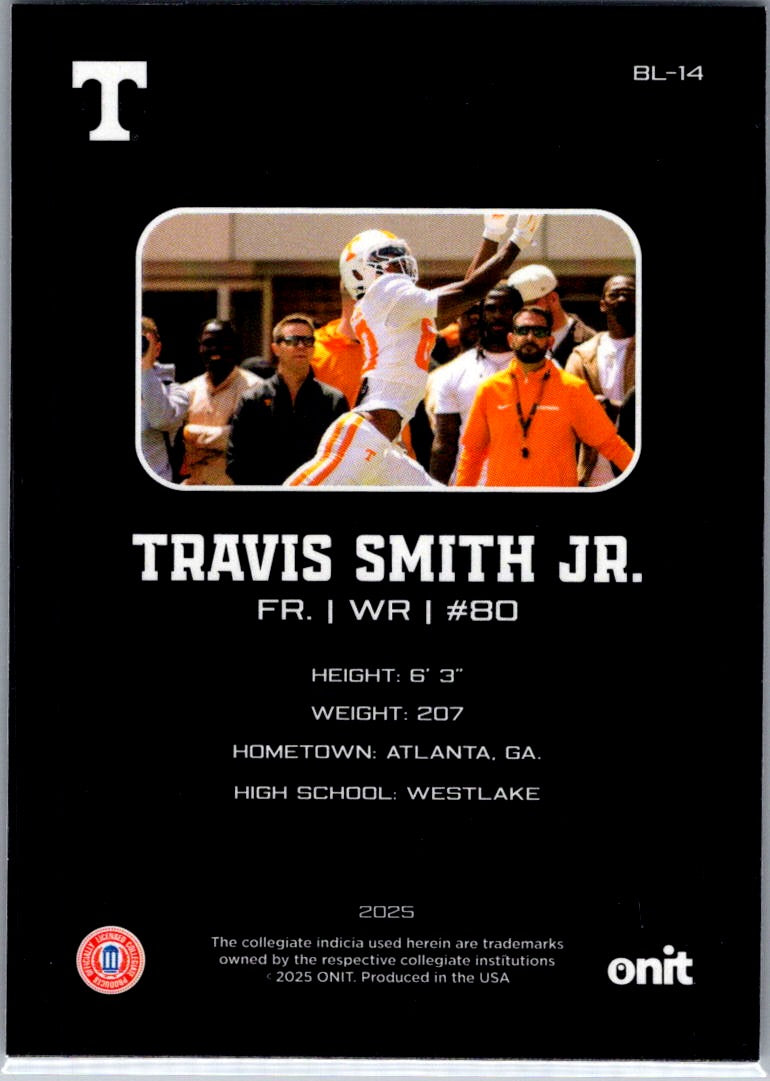 2025 ONIT Athlete Tennessee Volunteers Blackout Travis Smith Jr. #BL-14 Edition