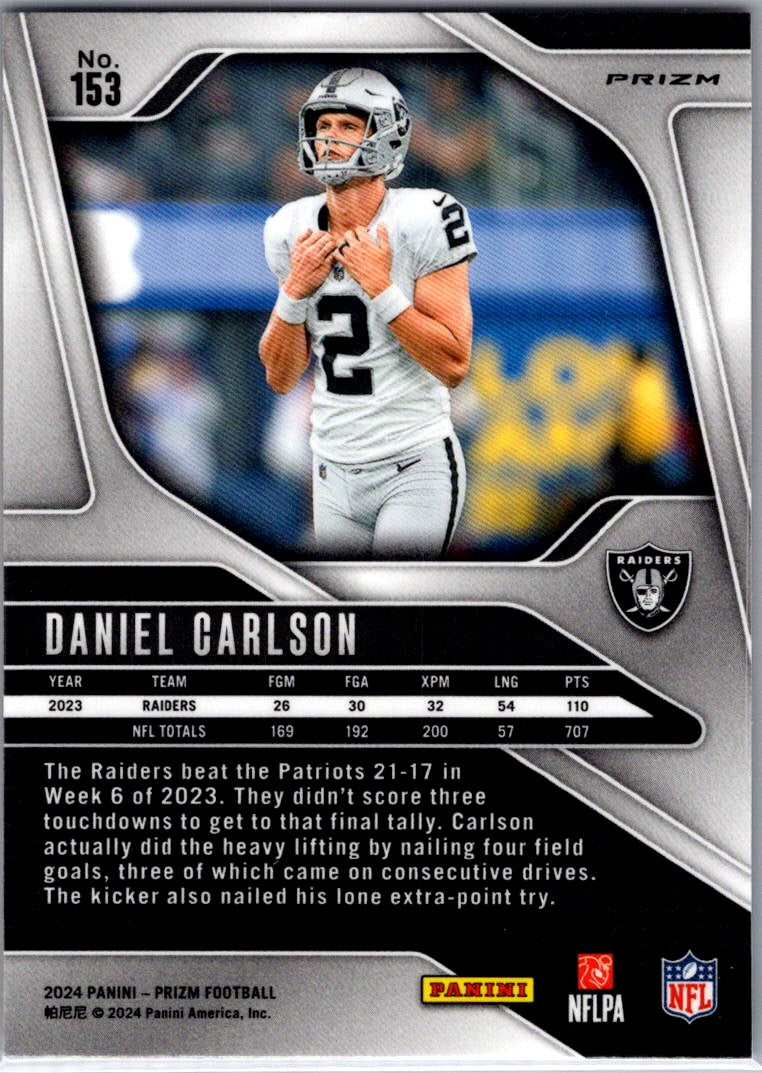 2024 Panini Prizm Daniel Carlson #153 Orange Disco