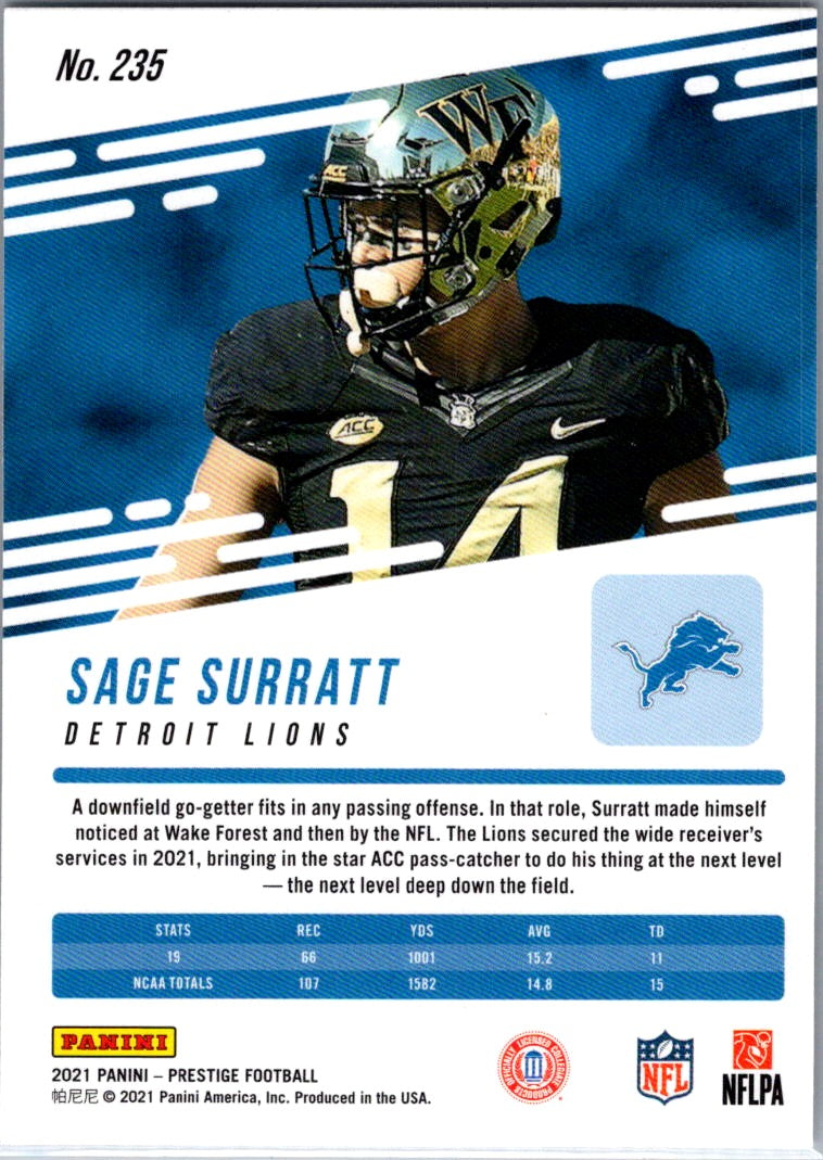 2021 Panini Prestige Sage Surratt #235 Xtra Points Sunburst RC