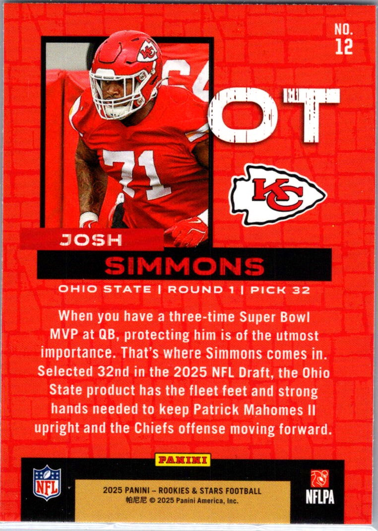 2025 Panini Rookies & Stars Draft Class Josh Simmons #12 RC